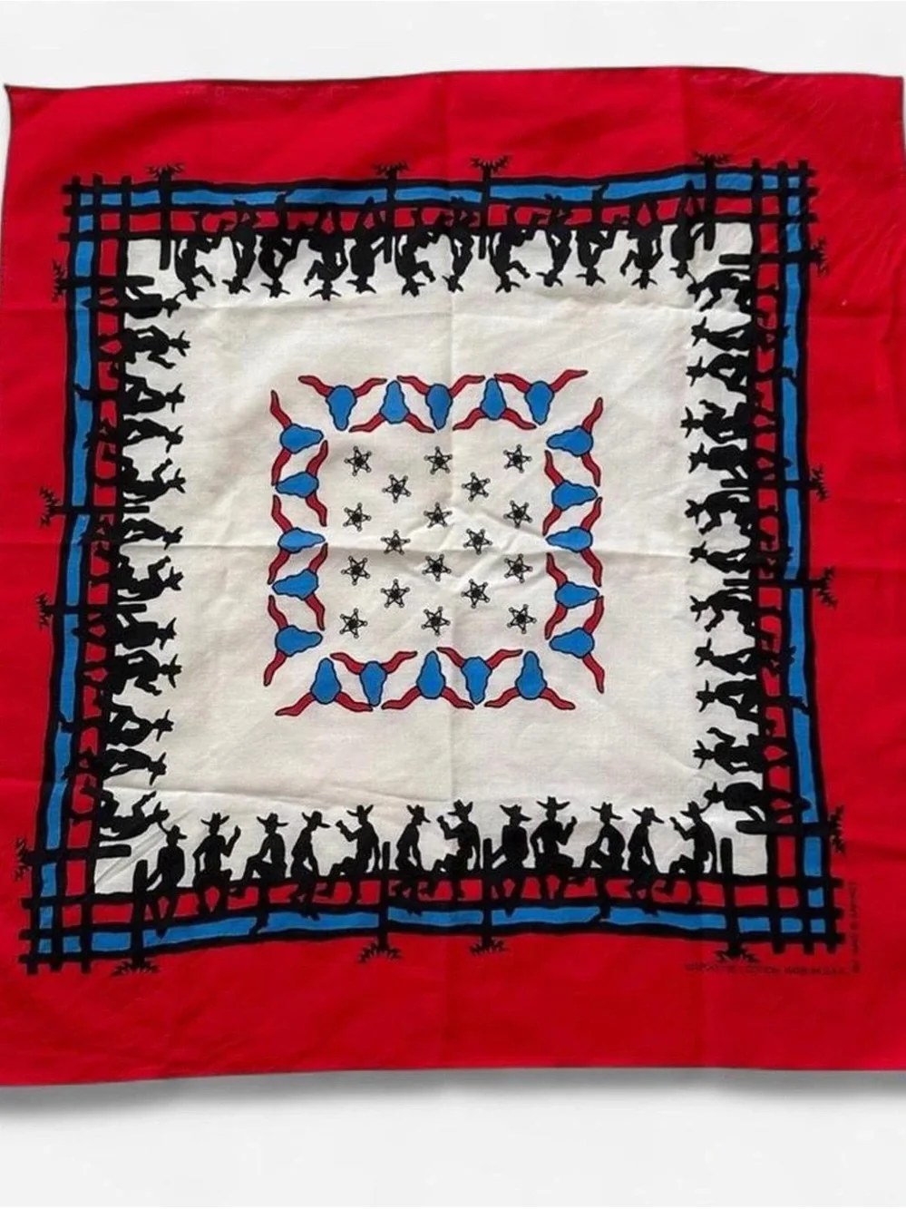 Vintage 1990s Red Western Cowboy cowgirl Print Bandana Scarf